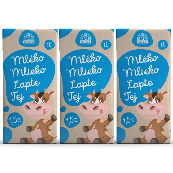 Euromilk mlieko trvanlivé 1,5% 3x1l