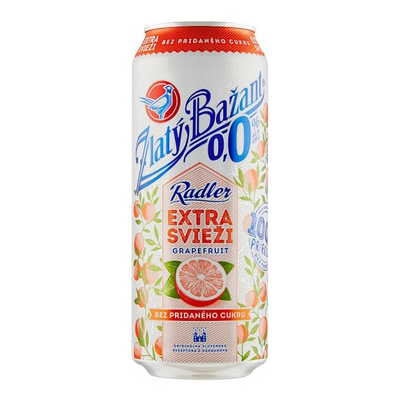 Zlatý Bažant Radler 0,0% Extra svieži 0,5l plech.